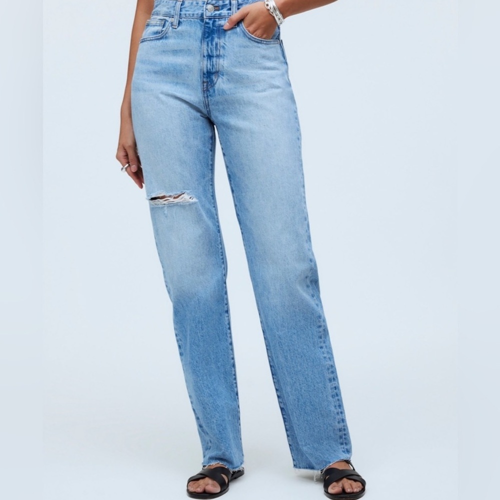 Madewell ‘90s Straight Jeans Raw Hem Distressed Sz 26-27